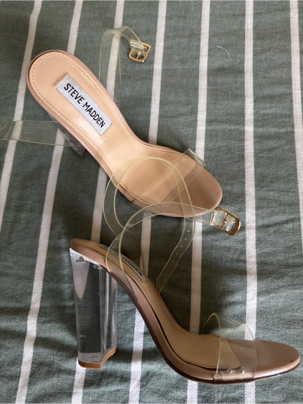 Steve Madden Nude Clear-Strap Block Heel Sandals